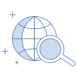 Custom graphic of a Globe and magnifying glass